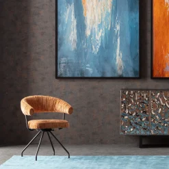 New KARE Design Krzesło z podłokietnikami obrotowe w kolorze brązowym nogi czarne 58x78 cm - KARE