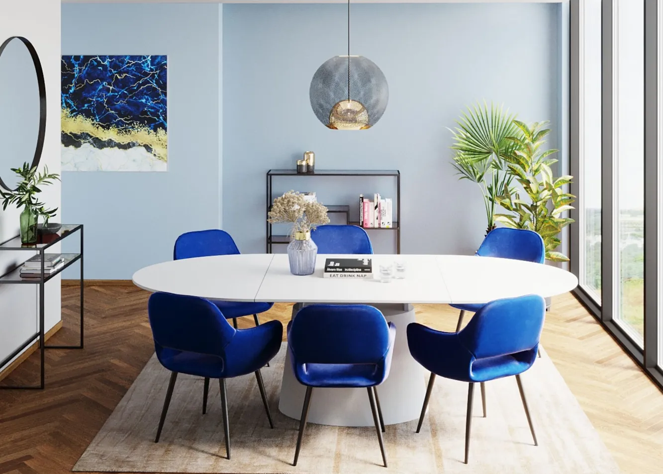 Discount KARE Design Krzesło z podłokietnikami San Francisco 59x82 cm niebieskie - KARE