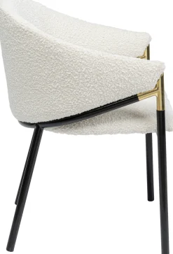 Discount KARE Design Krzesło z podłokietnikami tapicerowane białe boucle nogi stalowe czarne 58x79 cm - KARE