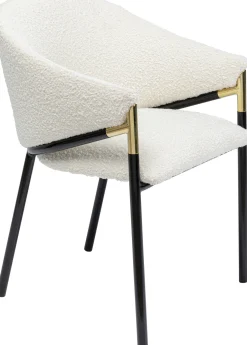 Discount KARE Design Krzesło z podłokietnikami tapicerowane białe boucle nogi stalowe czarne 58x79 cm - KARE