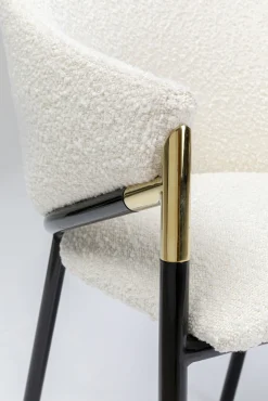Discount KARE Design Krzesło z podłokietnikami tapicerowane białe boucle nogi stalowe czarne 58x79 cm - KARE