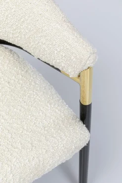 Discount KARE Design Krzesło z podłokietnikami tapicerowane białe boucle nogi stalowe czarne 58x79 cm - KARE