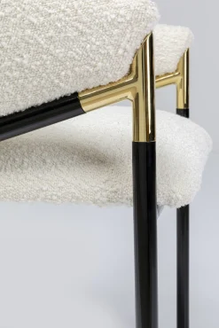 Discount KARE Design Krzesło z podłokietnikami tapicerowane białe boucle nogi stalowe czarne 58x79 cm - KARE