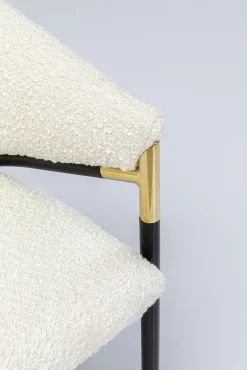 Discount KARE Design Krzesło z podłokietnikami tapicerowane białe boucle nogi stalowe czarne 58x79 cm - KARE