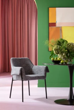 Best KARE Design Krzesło z podłokietnikami tapicerowane szare 70x85 cm nogi czarne - KARE