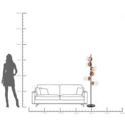 Best KARE Design Lampa podłogowa czarna klosze szklane transparentne i miedziane 165 cm - KARE