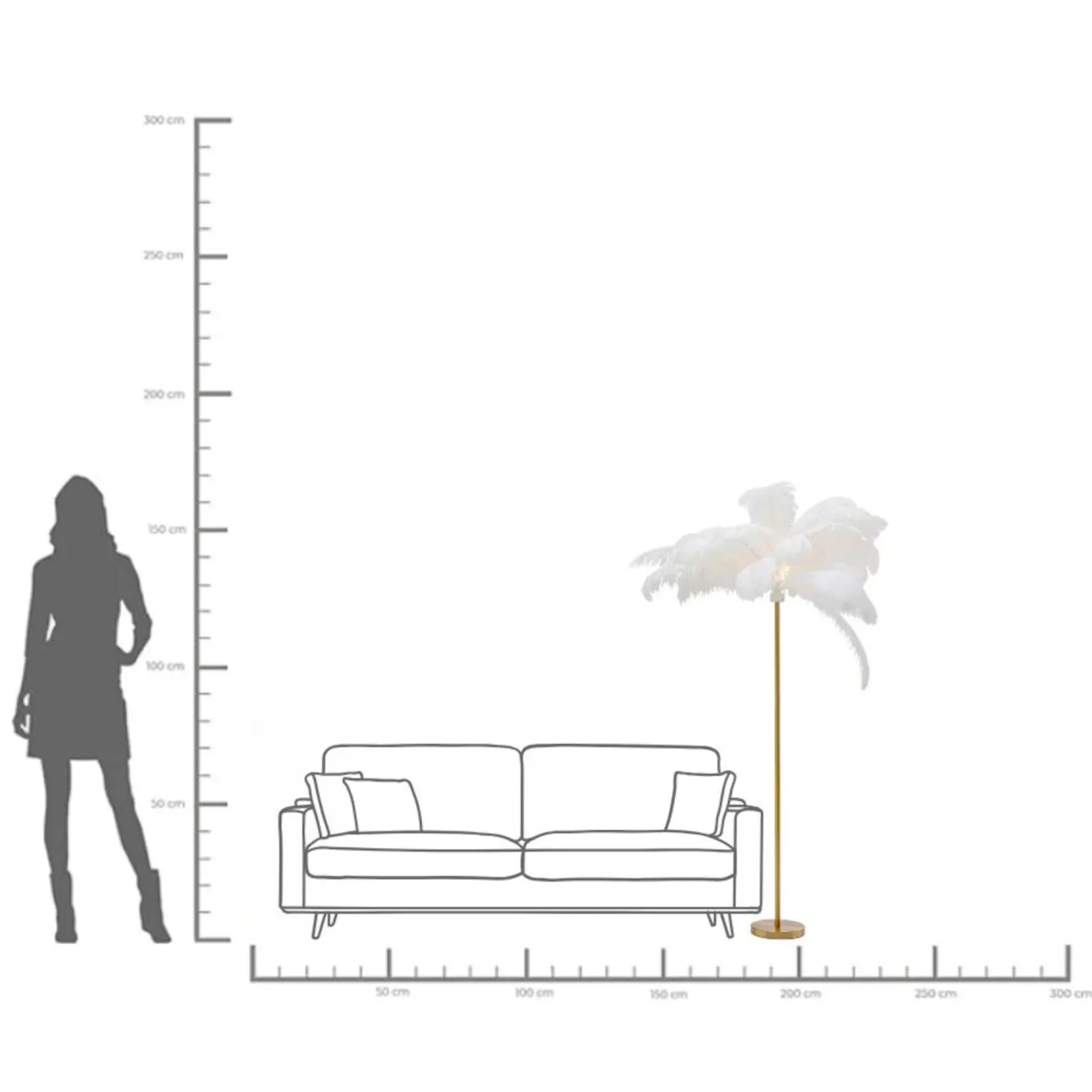 Best KARE Design Lampa podłogowa palma biała strusie pióra 165 cm podstawa złota - KARE