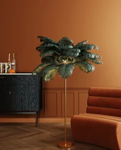 Fashion KARE Design Lampa podłogowa palma zielona strusie pióra 165 cm podstawa złota - KARE