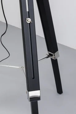 Discount KARE Design Lampa podłogowa trójnóg z regulacją wysokości czarna drewno i stal 95-140 cm - KARE