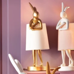 Outlet KARE Design Lampa stołowa Animal Rabbit 17x50 cm złota - klosz biały - KARE