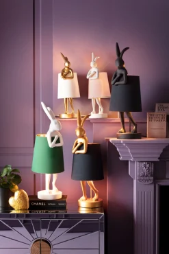 Discount KARE Design Lampa stołowa Animal Rabbit 23x68 cm złota - klosz czarny - KARE