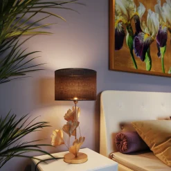 Fashion KARE Design Lampa stołowa Flores Ø30x62 cm złota - klosz czarny - KARE