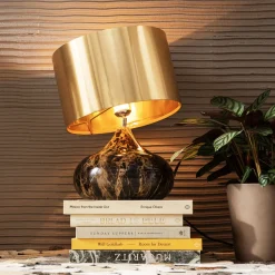 Fashion KARE Design Lampa stołowa Mamo Deluxe 30x41 cm brązowo-czarna - klosz złoty - KARE