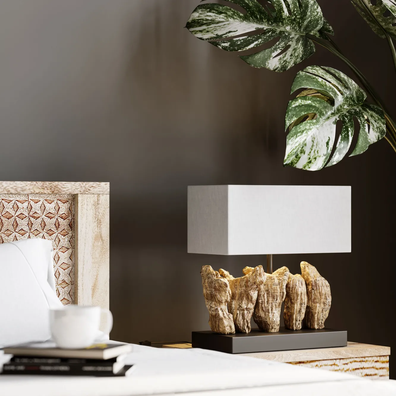 Hot KARE Design Lampa stołowa Nature 35x43 cm biało-brązowa - KARE