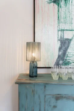 Discount KARE Design Lampa stołowa niebieska szkło i tkanina 42 cm - KARE