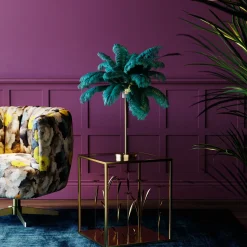 Fashion KARE Design Lampa stołowa palma zielona strusie pióra 60 cm podstawa złota - KARE