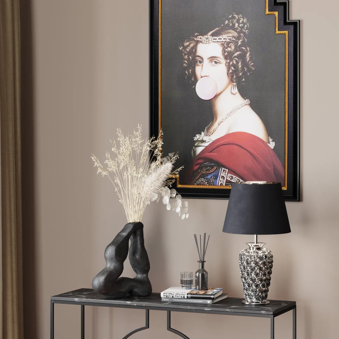 Outlet KARE Design Lampa stołowa Rose Multi 33x56 cm czarno-srebrna - KARE