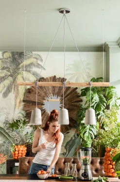 Hot KARE Design Lampa wisząca Dining 120x120 cm szaro-drewniana - KARE