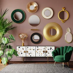 Discount KARE Design Lustro wiszące z półką Art ∅60 cm złote - KARE