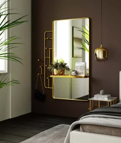 Sale KARE Design Lustro z półką i wieszakami złote 102x150 cm - KARE