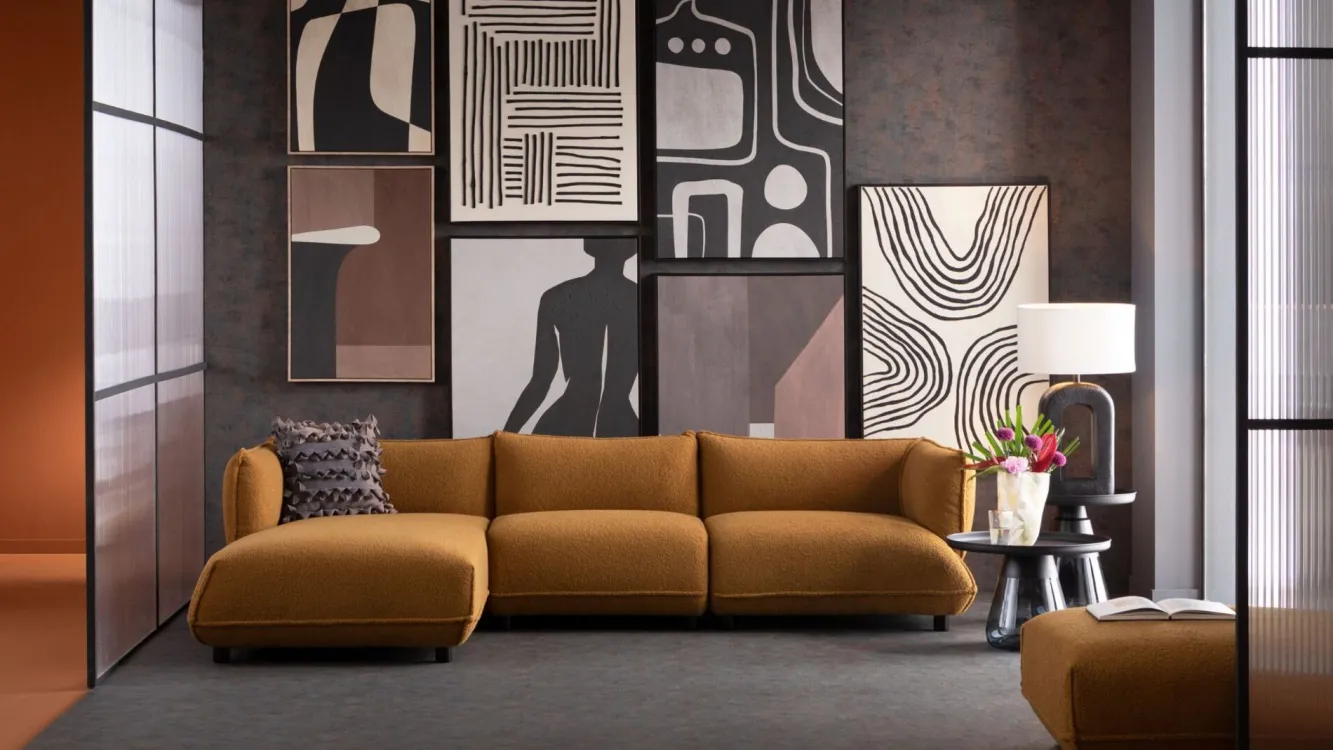 Best KARE Design Narożnik lewy w kolorze żółtym tkanina pluszowa 302x160 cm - KARE