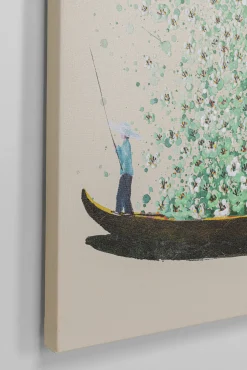 Sale KARE Design Obraz łódź i zielone kwiaty 120x160 cm beżowe tło - KARE