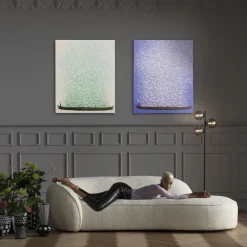 Discount KARE Design Obraz łódź i zielone kwiaty 80x100 cm beżowe tło - KARE