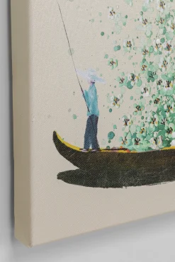 Discount KARE Design Obraz łódź i zielone kwiaty 80x100 cm beżowe tło - KARE