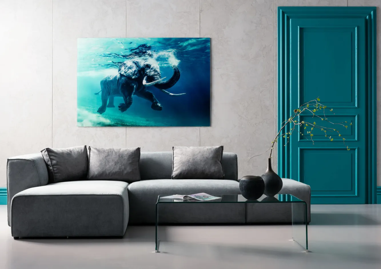 Sale KARE Design Obraz Glass Swimming Elephant 180x120 cm kolorowy - KARE