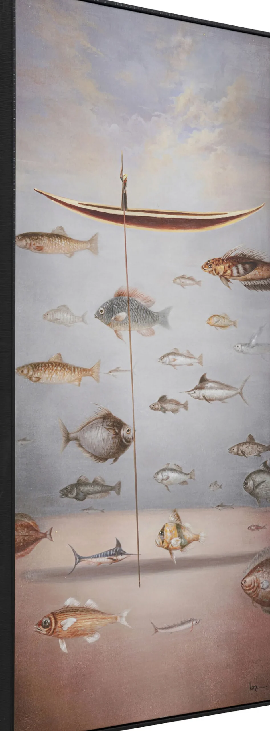 Online KARE Design Obraz kolorowy łódka i ryby rama czarna 60x120 cm - KARE