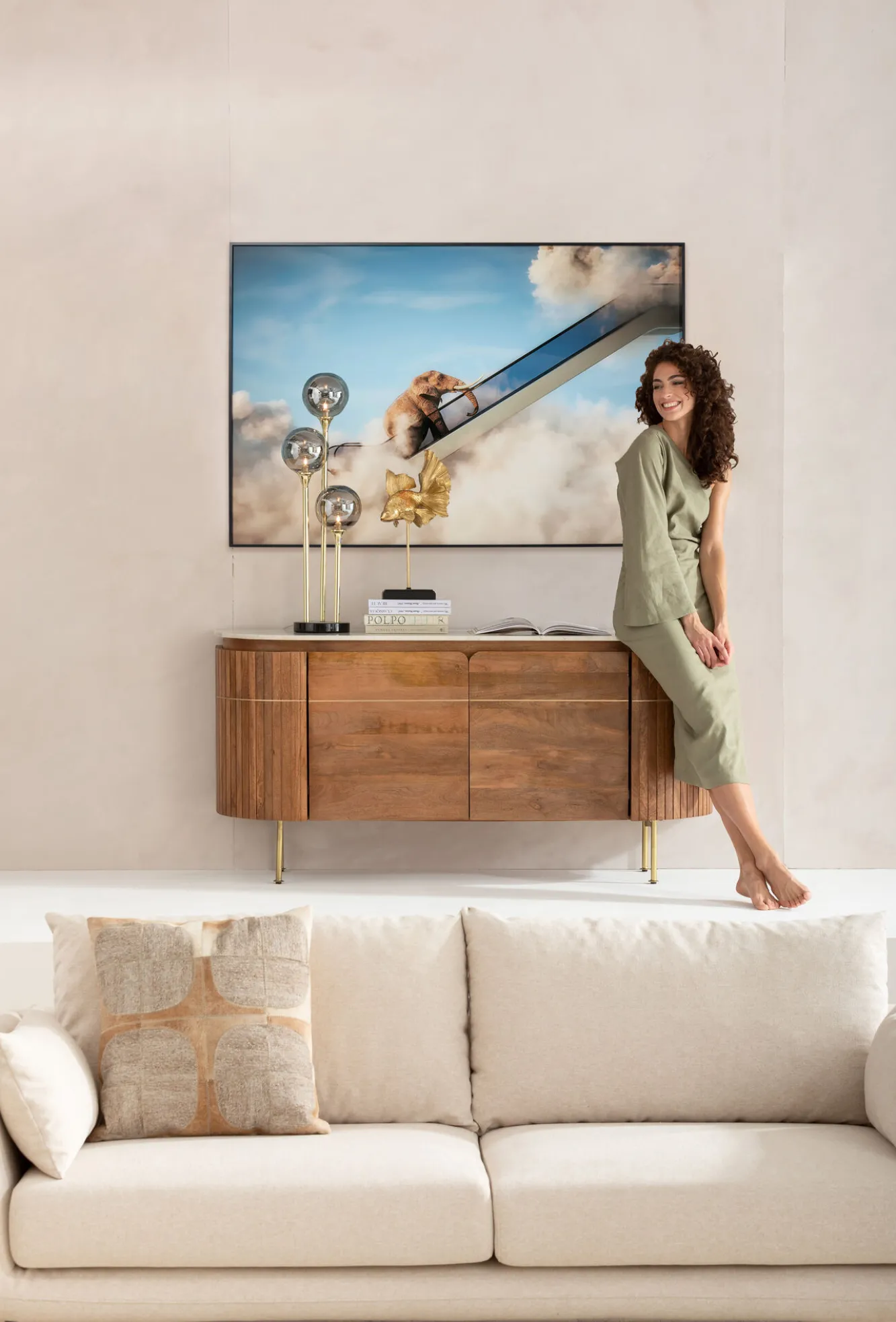 Best KARE Design Obraz kolorowy słoń w chmurach rama czarna z aluminium 150x100 cm - KARE