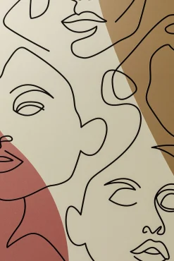 Online KARE Design Obraz 3-kolorowy twarze abstrakcyjne rama w kolorze naturalnym 90x120 cm - KARE