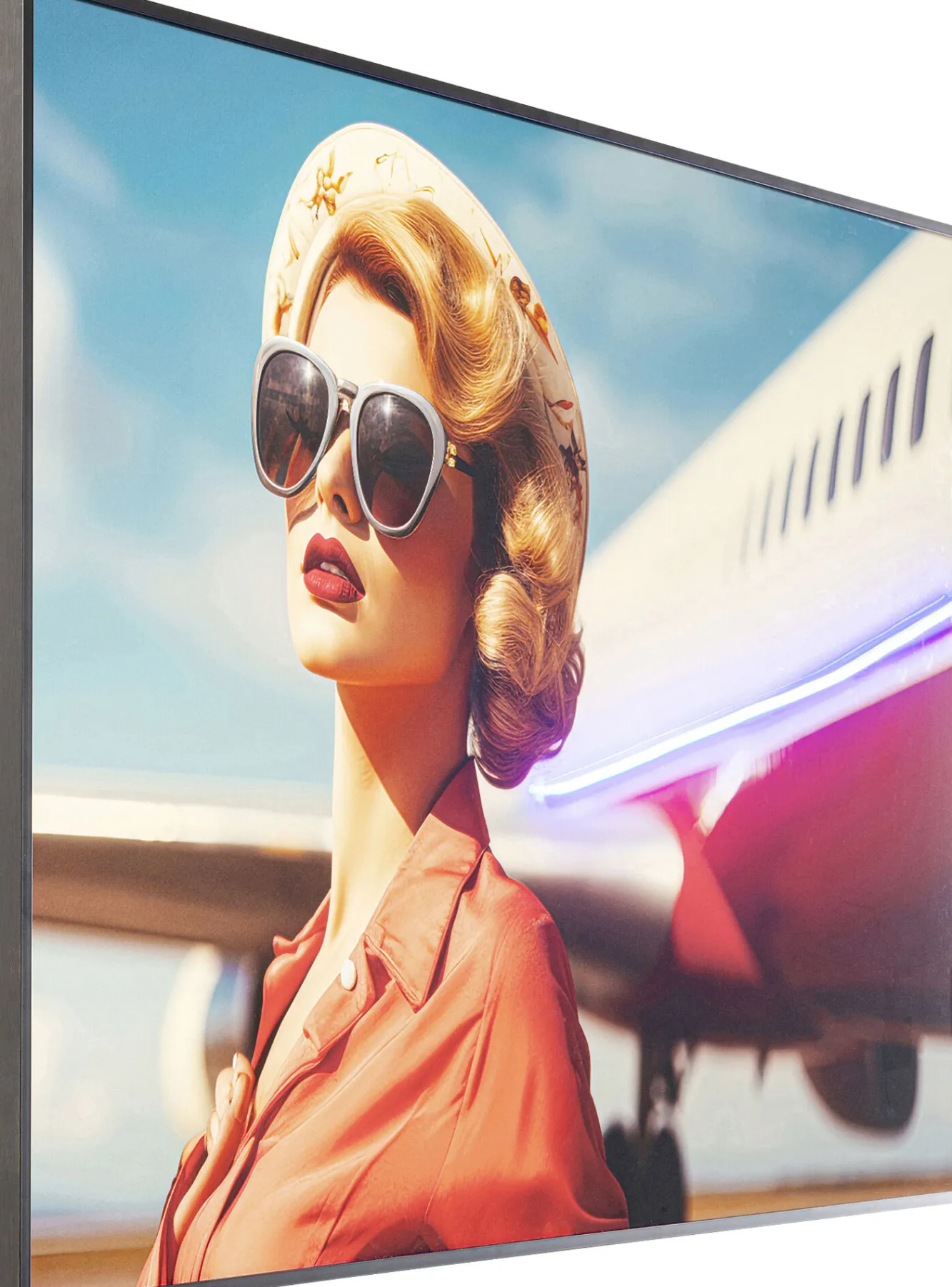 New KARE Design Obraz LED kolorowy 120x80 cm 80's kobieta i samolot - KARE