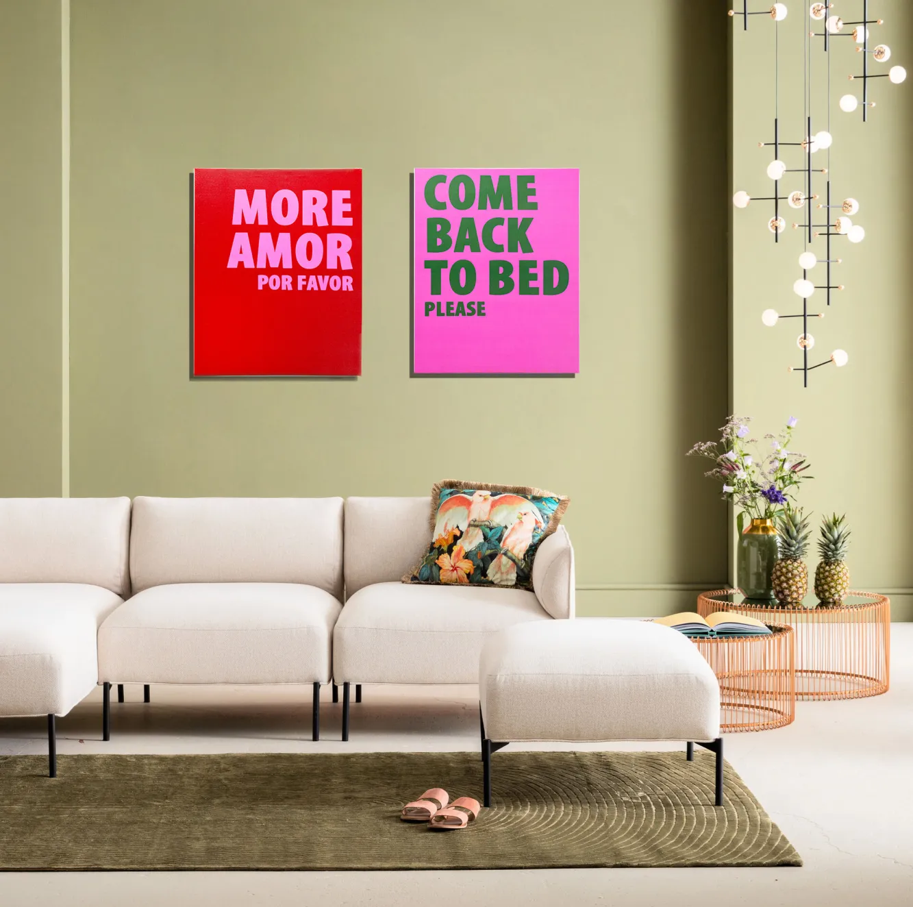 Hot KARE Design Obraz różowy z zielonym napisem Come Back To Bed Please 40x50 cm - KARE