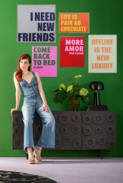 Hot KARE Design Obraz różowy z zielonym napisem Come Back To Bed Please 40x50 cm - KARE