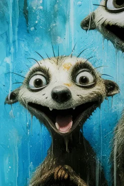 Discount KARE Design Obraz szklany kolorowy 60x80 cm bajkowe surykatki - KARE