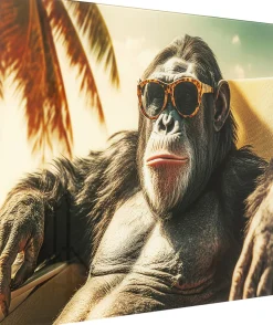 Outlet KARE Design Obraz szklany kolorowy 80x60 cm małpa na wakacjach - KARE