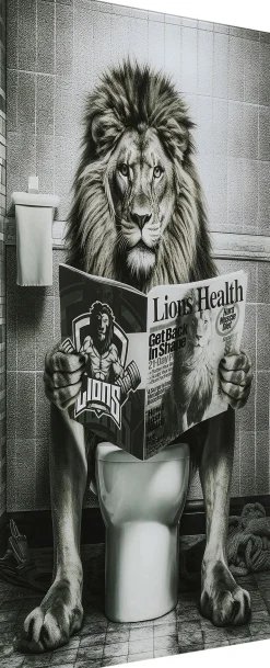 Fashion KARE Design Obraz szklany 60x80 cm motyw zwierzęcy lew w toalecie - KARE