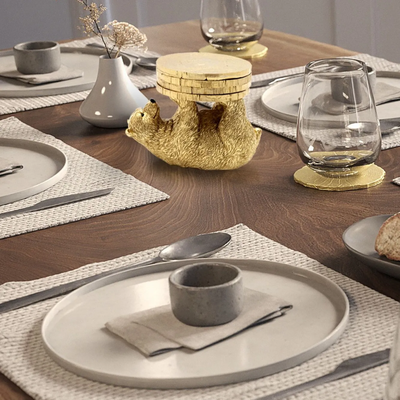 Clearance KARE Design Podkładki pod kubki Playing Bear Ø8 cm złote - KARE