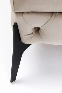 Outlet KARE Design Podnóżek welurowy pikowany beżowy nogi czarne stalowe 80x80 cm - KARE