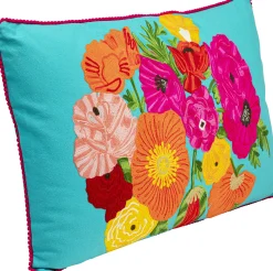 Clearance KARE Design Poduszka dekoracyjna niebieska z kolorowymi kwiatami 60x40 cm - KARE