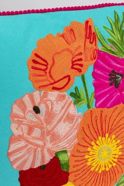 Clearance KARE Design Poduszka dekoracyjna niebieska z kolorowymi kwiatami 60x40 cm - KARE