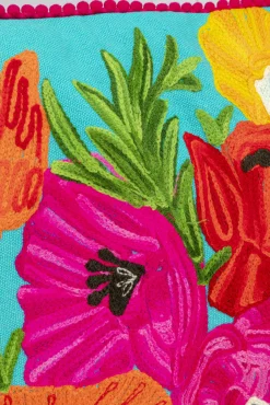 Clearance KARE Design Poduszka dekoracyjna niebieska z kolorowymi kwiatami 60x40 cm - KARE