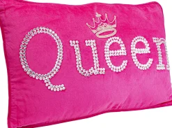Outlet KARE Design Poduszka dekoracyjna różowa aksamitna z napisem Queen 60x35 cm - KARE