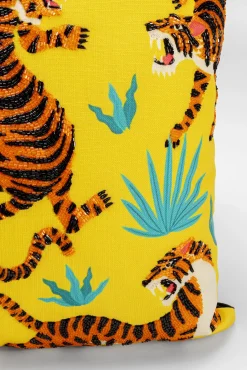 New KARE Design Poduszka dekoracyjna żółta motyw zwierzęcy tygrysy 45x45 cm - KARE