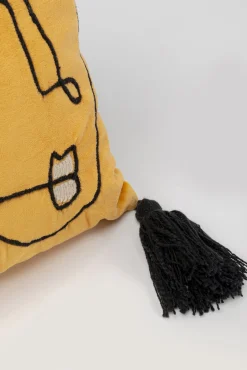Best KARE Design Poduszka dekoracyjna żółta z frędzlami 60x35 cm twarze artystyczne - KARE