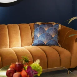 Sale KARE Design Poduszka dekoracyjna z frędzlami 45x45 cm niebieska liście - KARE