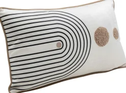 Clearance KARE Design Poduszka dekoracyjna z lamówką biało-brązowa 50x30 cm czarne wzory - KARE