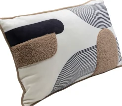 Hot KARE Design Poduszka dekoracyjna ze wzorami i lamówką biało-brązowa 50x30 cm - KARE