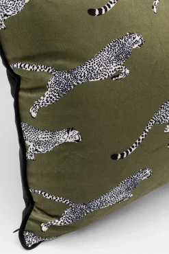 Discount KARE Design Poduszka dekoracyjna zielona motyw zwierzęcy gepardy 45x45 cm - KARE